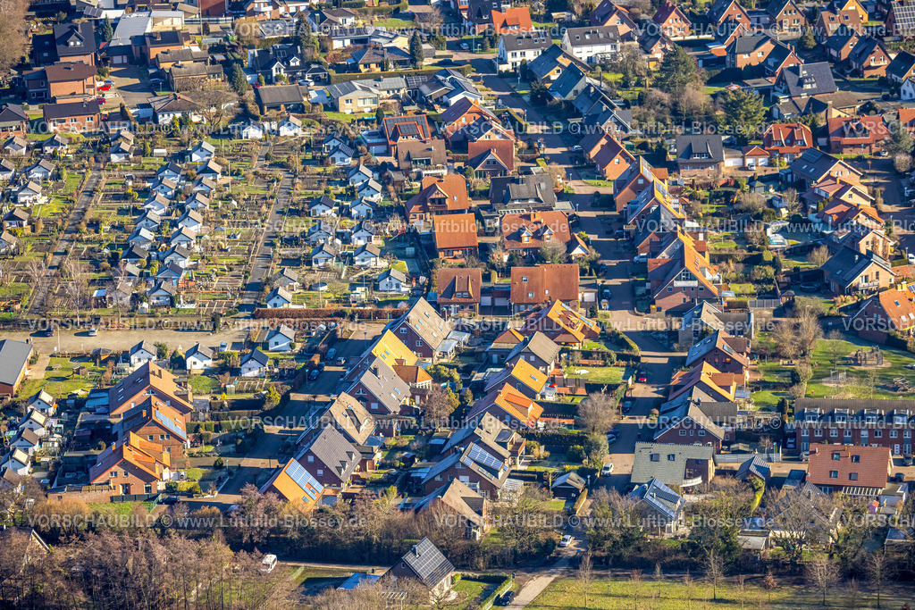 Werne230203098 | Luftbild, Kleingärtnerverein Am Bellingholz und Wohnsiedlung, Werne, Ruhrgebiet, Nordrhein-Westfalen, Deutschland