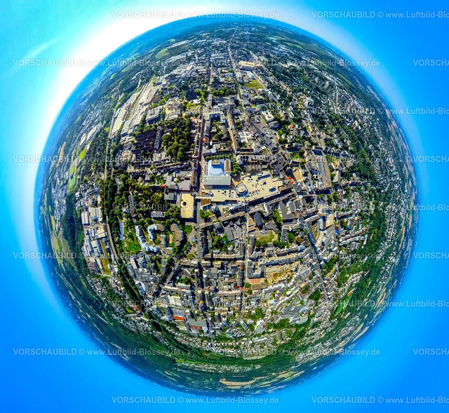 Velbert240890732Mitte | Luftbild, Mitte Innenstadtansicht, Stadtgalerie und Forum, Erdkugel, Fisheye Aufnahme, Fischaugen Aufnahme, 360 Grad Aufnahme, tiny world, little planet, fisheye Bild, , Velbert, Ruhrgebiet, Nordrhein-Westfalen, Deutschland