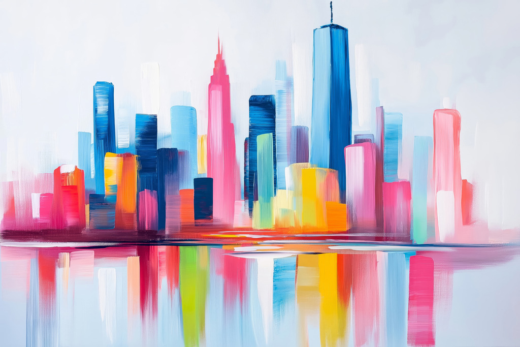 2507009 - Abstrakte New York Skyline | Abstrahierte Skyline in leuchtender Farbpalette – inspiriert von der Wirkung impressionistischer Lichtführung, übertragen auf ein urbanes Motiv.