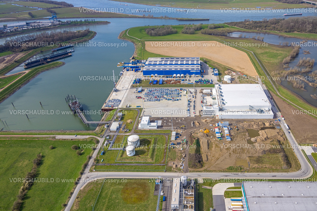 Wesel240309510 | Luftbild, Hafen Emmelsum, Gewerbegebiet mit Schwerlast Terminal Niederrhein GmbH Transportunternehmen und NORDFROST GmbH & Co. KG Logistikdienst, Wesel, Nordrhein-Westfalen, Deutschland