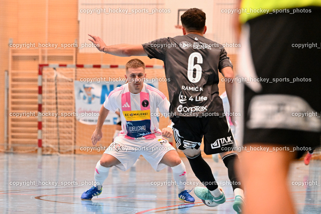 Carinthia Flamengo Futsal Club vs. FC Ljuti Krajisnici | #32 Smajl Delic Carinthia Flamengo, #6 Muhamed Ramic FC Ljuti Krajisnici, Carinthia Flamengo Futsal Club vs. FC Ljuti Krajisnici, Carinthia Flamengo Fusal Club vs. FC Ljuti Krajisnici am 12.10.2025 in Klagenfurt (Ballspielhalle Viktring), Austria, (Photo by Bernd Stefan)