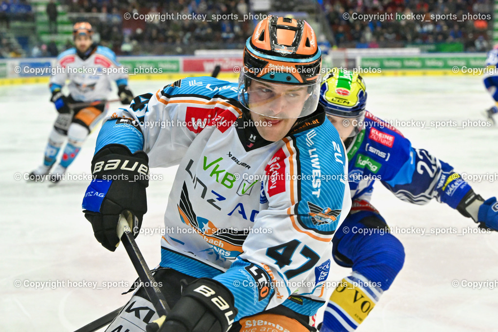 EC IDM Wärmepumpen VSV vs. STEINBACH BLACK WINGS LINZ  | #47 Roe Logan BLACK WINGS LINZ, EC IDM Wärmepumpen VSV vs. STEINBACH BLACK WINGS LINZ , EC IDM Wärmepumpen VSV vs. STEINBACH BLACK WINGS LINZ  am 28.01.2025 in Villach (Stadthalle Villach), Austria, (Photo by Bernd Stefan)