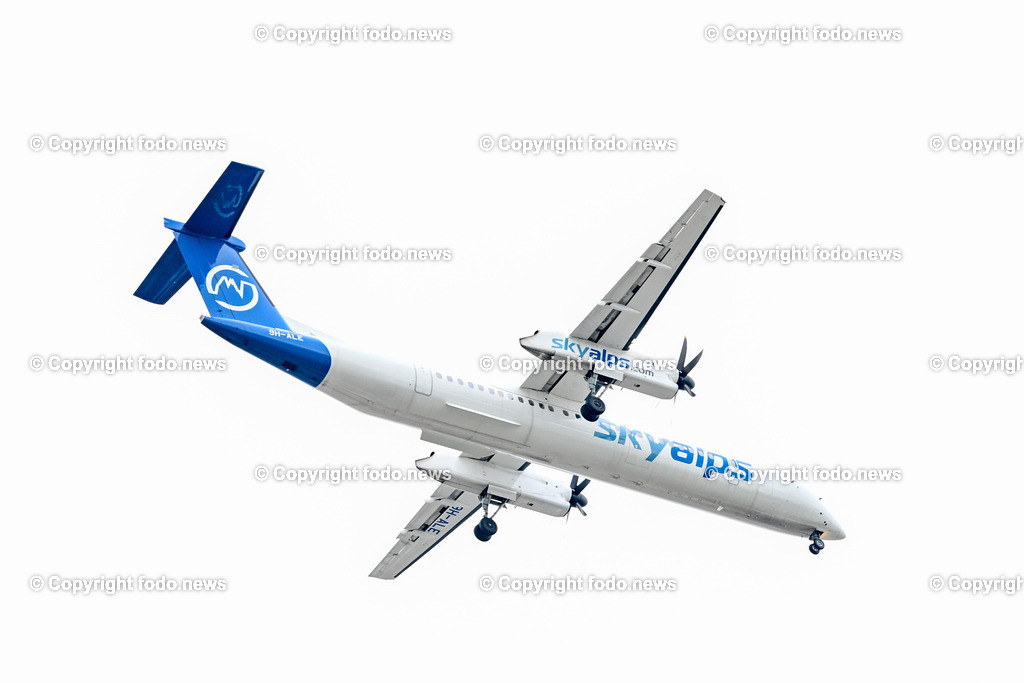 Sky Alps_ 31.01.2024 | 31.01.2024, Flughafen Linz, AUT, Sky Alps, im Bild Suedtiroler Regional-Airline Sky Alps, Skyalps, Dash-DHC-8-Q400-Turboprop-Flugzeug, Linienflug, Linz Hoersching, Duesseldorf, Frankfurt, Flughafen