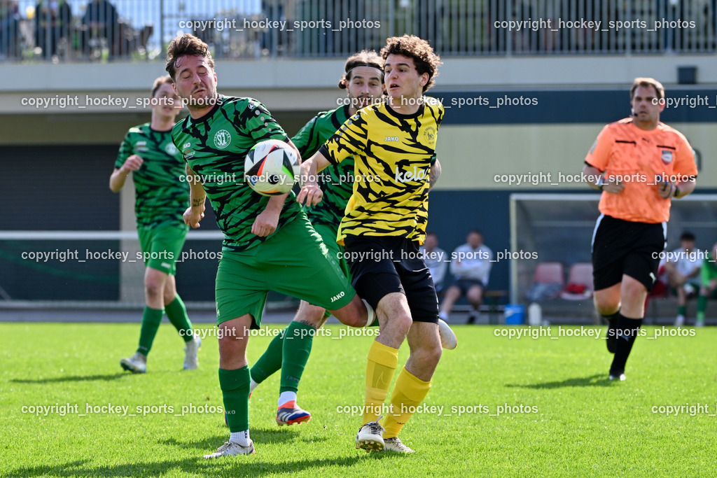 SC Landskron vs. FC Faakersee | #14 Daniel Arneitz SC Landskron, #16 Tobias Felix Waldner FC Faakersee, SC Landskron vs. FC Faakersee, SC Landskron vs. FC Faakersee am 27.04.2025 in Villach (Sportanlage Landskron), Austria, (Photo by Bernd Stefan)