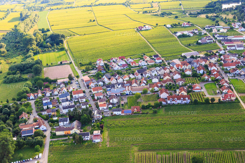 Luftbild: Martkstraße x Am Sportpl in Kirrweiler im Bundesland Rheinland-Pfalz in Deutschland. Foto: IMG_090104.jpg vom 26.06.2016 durch Werner Riehm/FLY-FOTO.de