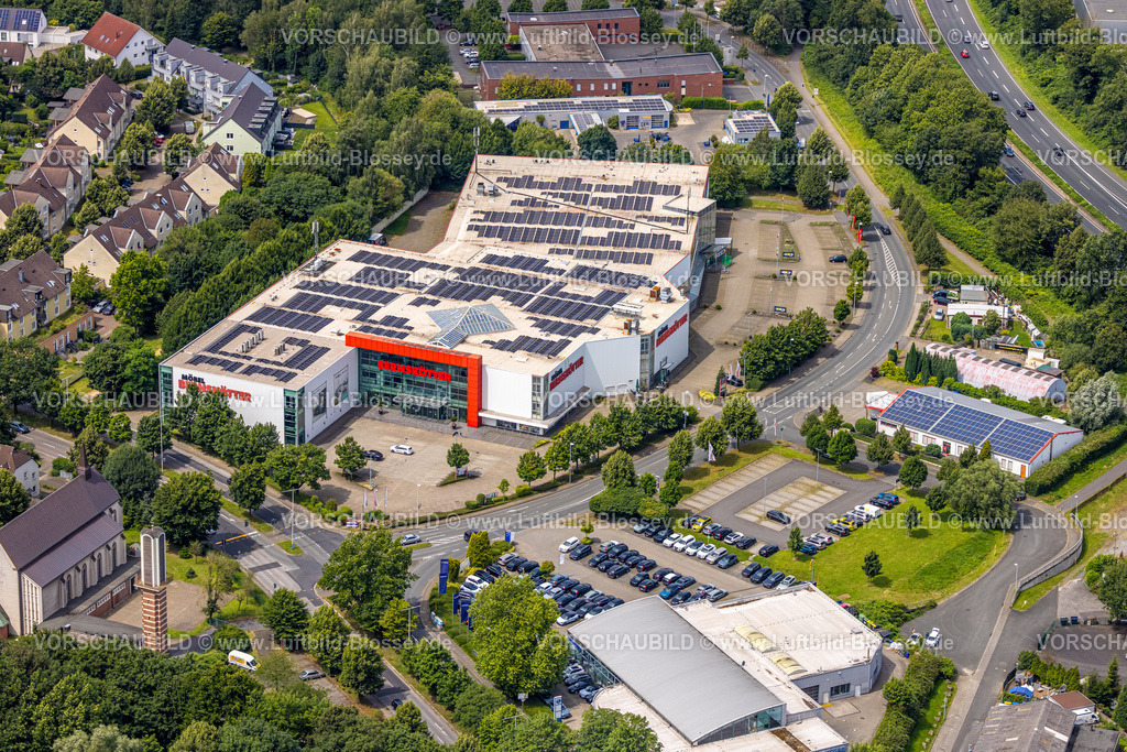 Muelheim240702687 | Luftbild, Küchen Bernskötter Küchenmöbelgeschäft mit Solardach, Heißen - Mitte, Mülheim an der Ruhr, Ruhrgebiet, Nordrhein-Westfalen, Deutschland
