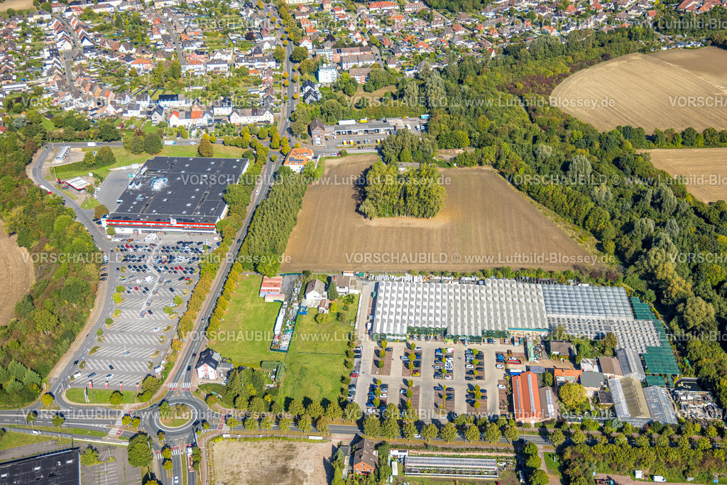 Hamm250901610 | Luftbild, Kreisverkehr Sachsring und Münsterstraße, Gartencenter Bintig GmbH und Kaufland Supermarkt, Stadtbezirk Heessen, Hamm, Ruhrgebiet, Nordrhein-Westfalen, Deutschland