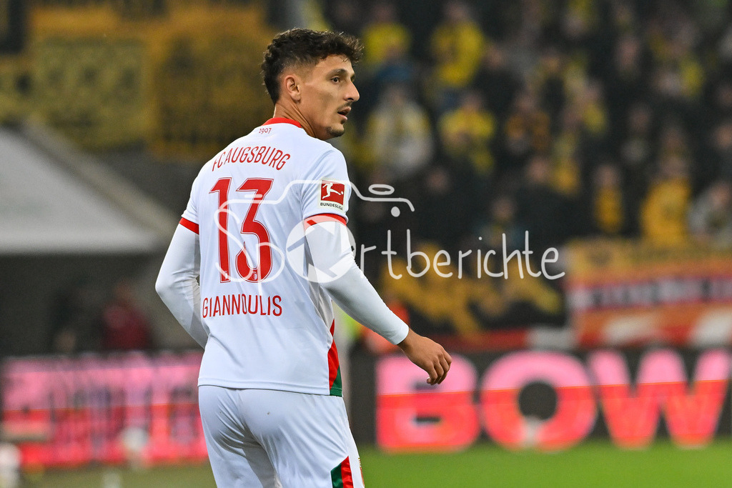 FC Augsburg - Borussia Dortmund | AUGSBURG, GERMANY - Dimitrios GIANNOULIS (FC Augsburg 13)  during the bundesliga match between FC Augsburg vs. Borussia Dortmund on matchday 9 at WWK Arena on October 31, 2025 in Augsburg, Germany / DFL REGULATIONS PROHIBIT ANY USE OF PHOTOGRAPHS AS IMAGE SEQUENCES AND/OR QUASI-VIDEO