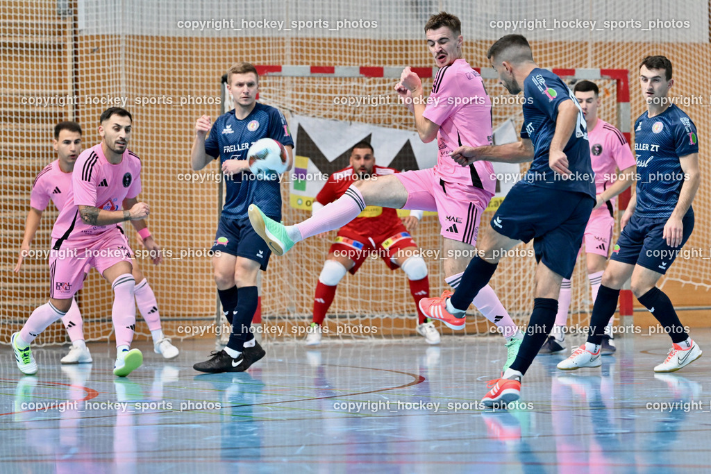Carinthia Flamengo Futsal Club vs. LPSV-K | #70 Yosifov Svetlozar Angelov Carinthia Flamengo, #6 Senad Huseinbasic LPSV-K, #2 Faris Buljubasic Carinthia Flamengo, #10 Samir Nuhanovic LPSV-K, #14 Enis Musanovic LPSV-K, Carinthia Flamengo Futsal Club vs. LPSV-K, Carinthia Flamengo Futsal Club vs. LPSV-K am 03.11.2024 in Klagenfurt (Ballspielhalle Viktring), Austria, (Photo by Bernd Stefan)
