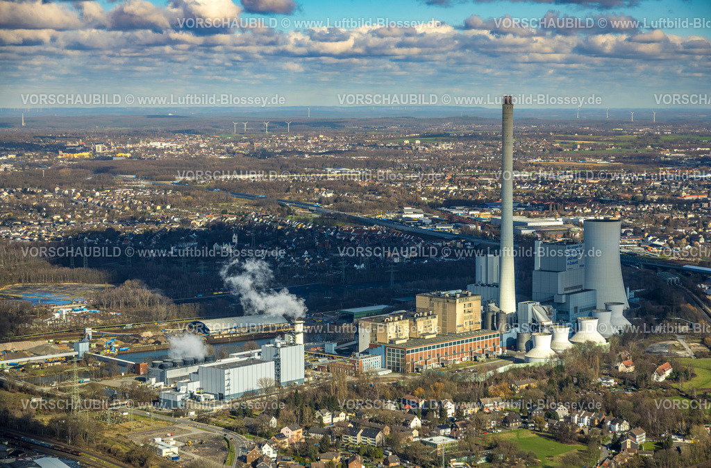 Herne230211856 | Luftbild, STEAG Heizkraftwerk Herne und neues Gas- und Dampfkraftwerk GuD Herne, Fernsicht über Recklinghausen, Baukau-West, Herne, Ruhrgebiet, Nordrhein-Westfalen, Deutschland