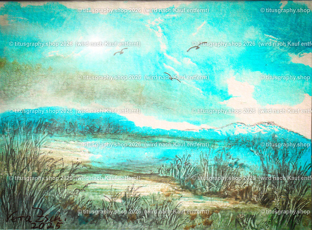 Blaue Landschaft | Zeichnung von Vera Zschecked exclusiv auf titusgraphy.eu - Realisiert mit Pictrs.com
