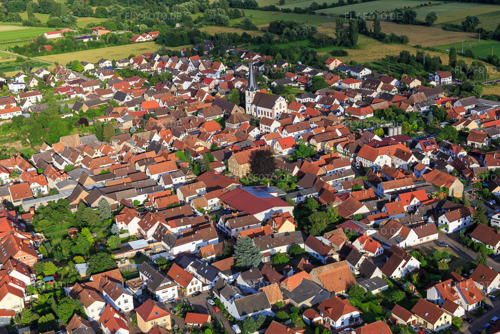 Luftbild: Kathol. Kirche St. Georg in Venningen im Bundesland Rheinland-Pfalz in Deutschland. Foto: IMG_090116.jpg vom 26.06.2016 durch Werner Riehm/FLY-FOTO.de