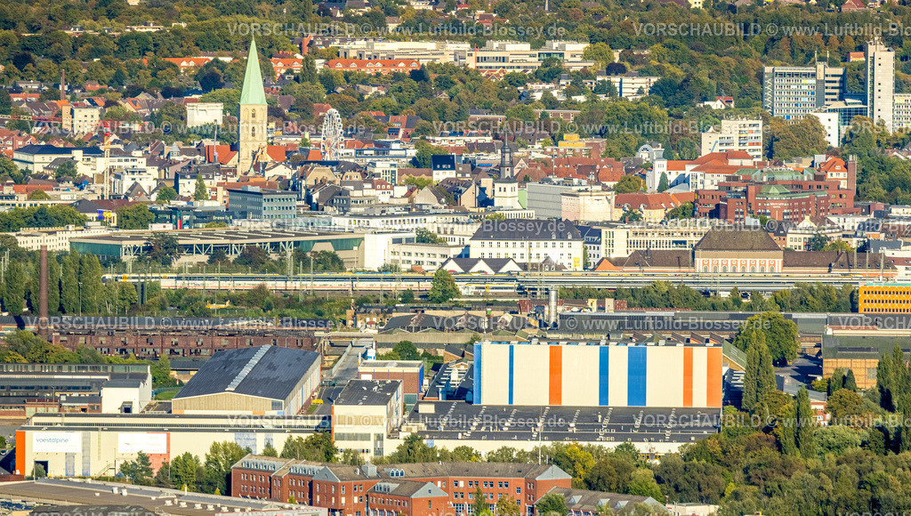 Hamm250904620 | Luftbild, Hafen mit Voestalpine Boeler und Blick zur City mit evang. Pauluskirche, Stadtbezirk Herringen, Hamm, Ruhrgebiet, Nordrhein-Westfalen, Deutschland