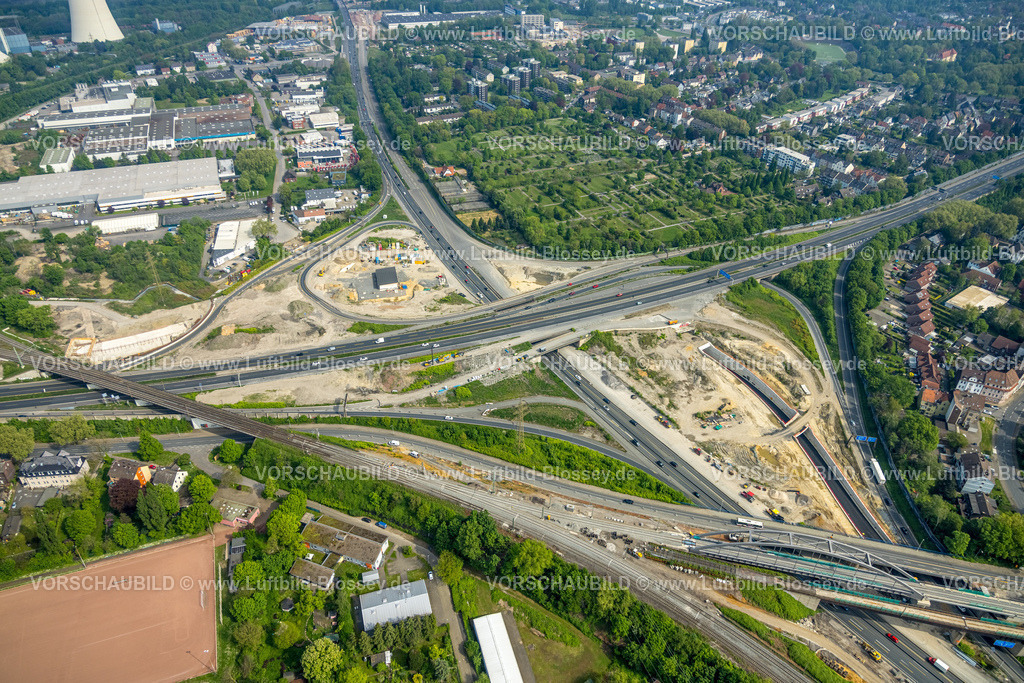 Herne240500297 | Luftbild, Autobahnkreuz Herne Großbaustelle mit Tunnel Neubau, Autobahn A43 und Autobahn A42, Baukau-West, Herne, Ruhrgebiet, Nordrhein-Westfalen, Deutschland