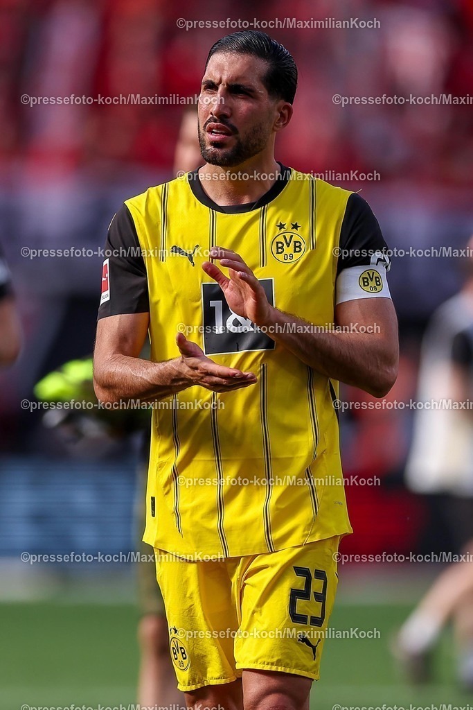 B0411052503525 | 11.05.2025, Fußball, Bayer 04 Leverkusen - Borussia Dortmund, 1. Fußball Bundesliga, 33. Spieltag, BayArena, Saison 2024 2025: Emre Can (BVB #23) DFB regulations prohibit any use of photographs as image sequences and or quasi-video.