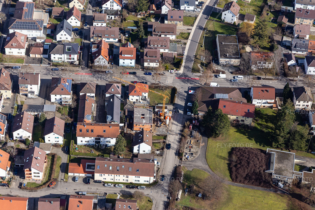 Luftbild: Bahnhofstr in Renningen im Bundesland Baden-Württemberg in Deutschland. Foto: IMG_124958.jpg vom 20.02.2021 durch Werner Riehm/FLY-FOTO.de