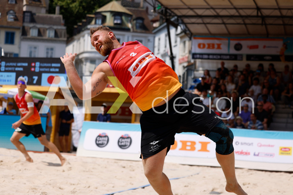 Obi BeachTour 2026 - Basel | BASEL, SWITZERLAND - JULY 19: MORITZ KINDL (AUT) during the Obi BeachTour 2026 match between LEITNER / KINDL (AUT) and BREER / KÄLIN (SUI) at Barfüsserplatz on July 19, 2026 in Basel, Switzerland. - Realisiert mit Pictrs.com