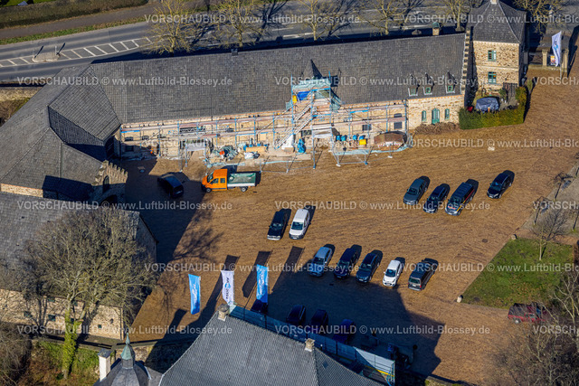 Holzwickede230213798 | Luftbild, Wasserschloss Haus Opherdicke, Renovierung am Nebengebäude, Opherdicke, Holzwickede, Ruhrgebiet, Nordrhein-Westfalen, Deutschland