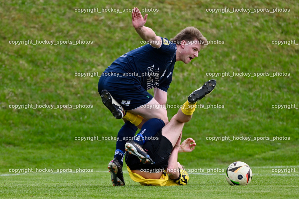 FC Faakersee vs. FC Dölsach | #25 Niclas Christian Brandner FC Dölsach, #11 Fabian Rauscher FC Faakersee, FC Faakersee vs. FC Dölsach, FC Faakersee vs. FC Dölsach am 20.04.2025 in Finkenstein (Sportplatz Finkenstein), Austria, (Photo by Bernd Stefan)
