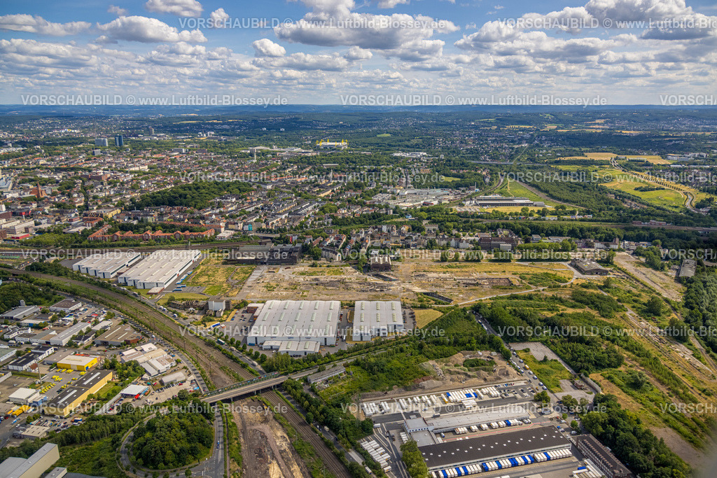 Dortmund230700378 | Luftbild, Gewerbegebiet Baugebiet Union zwischen Heinrich-August-Schulte-Straße und Westfaliastraße am Hafen, Hafen, Dortmund, Ruhrgebiet, Nordrhein-Westfalen, Deutschland