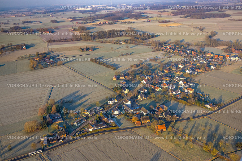 Hamm250200284Rhynern | Luftbild, Wohngebiet Ortsansicht Ortsteil Illingen umgeben von Wiesen und Feldern,  Illingen, Stadtgrenze Hamm, Welver, Ruhrgebiet, Nordrhein-Westfalen, Deutschland