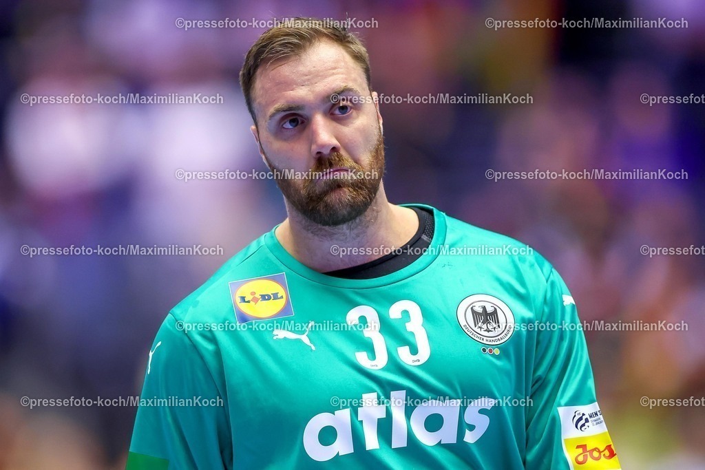 EHF19012602140 | 19.01.2026, Handball, Men's EHF EURO 2026, Deutschland - Spanien, Jyske Bank Boxen in Herning, Dänemark, Preliminary Round:  Andreas Wolff (Germany #33) 