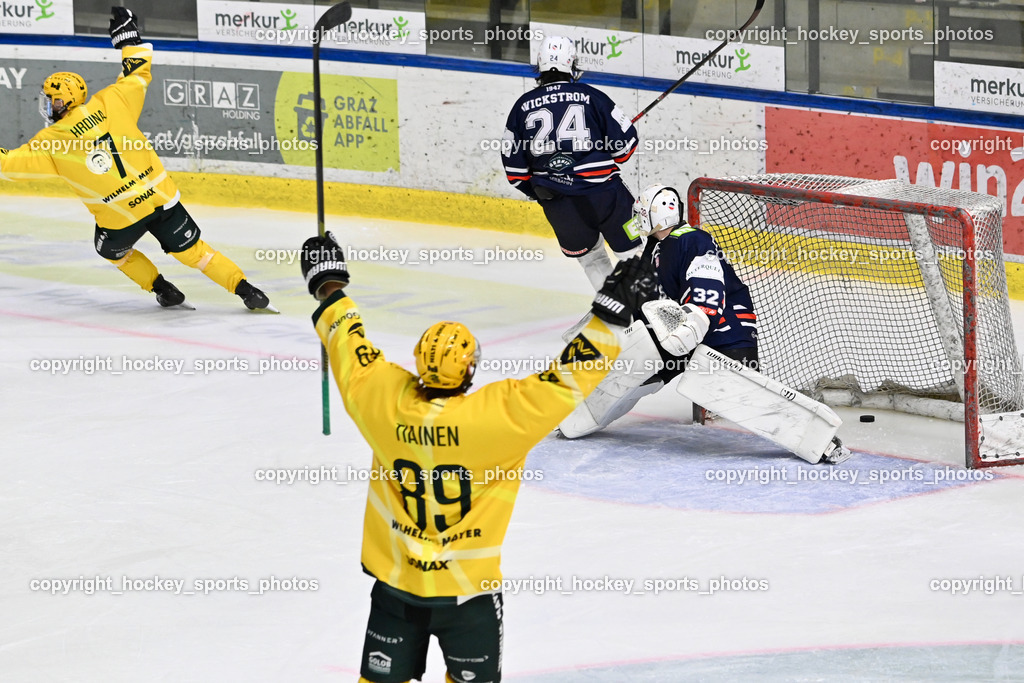 ATSE Graz vs. EHC Lustenau | Jubel EHC Lustenau, #89 Tiainen Riku Petteri EHC Lustenau, #7 Hrdina Stefan EHC Lustenau, #32 Zeugswetter Florian ATSE Graz, #24 Wickstrom Cody ATSE Graz, ATSE Graz vs. EHC Lustenau, ATSE Graz vs. EHC Lustenau am 14.02.2026 in Graz (Merkur Eishalle ), Austria, (Photo by Bernd Stefan)