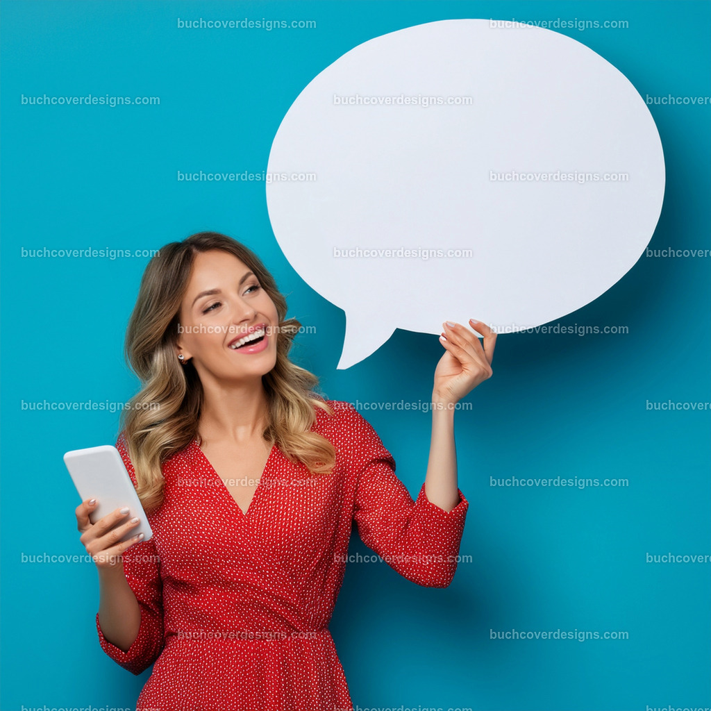 frau mit Mobile Telefon und Sprechblase (2) | Entdecken Sie kreative Buch Cover Designs für Self-Publishing-Autoren und Verlage! Unsere maßgeschneiderten Designs ziehen Leser an und bringen Ihre Geschichten visuell zum Leben. Lassen Sie uns Ihr perfektes Cover gestalten!