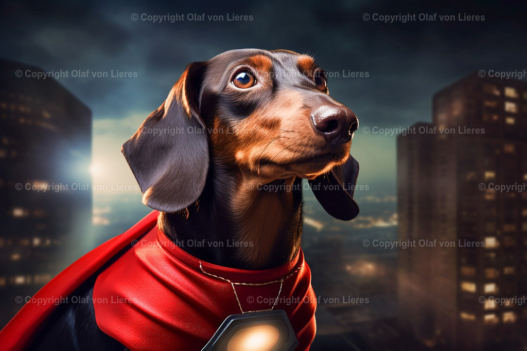 Dackel als Held | Dackel mit rotem Umhang