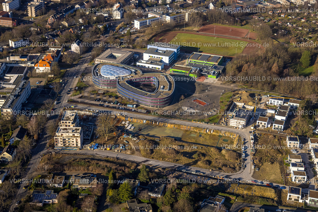 Bochum240103636 | Luftbild, Neues Gymnasium Bochum und Baustelle Quartier 47 Querenburger Straße, Wiemelhausen, Bochum, Ruhrgebiet, Nordrhein-Westfalen, Deutschland