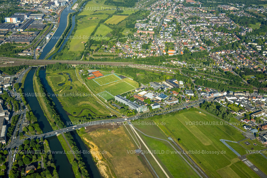 Hamm220601400 | Luftbild, Baustelle Erlebensraum Lippeaue am Fluss Lippe, Sportanlage Hockey- und Tennisclub Philipp-Reis-Straße, Hamtec Hammer Technologie- und Gründerzentrum, Heessen, Hamm, Ruhrgebiet, Nordrhein-Westfalen, Deutschland