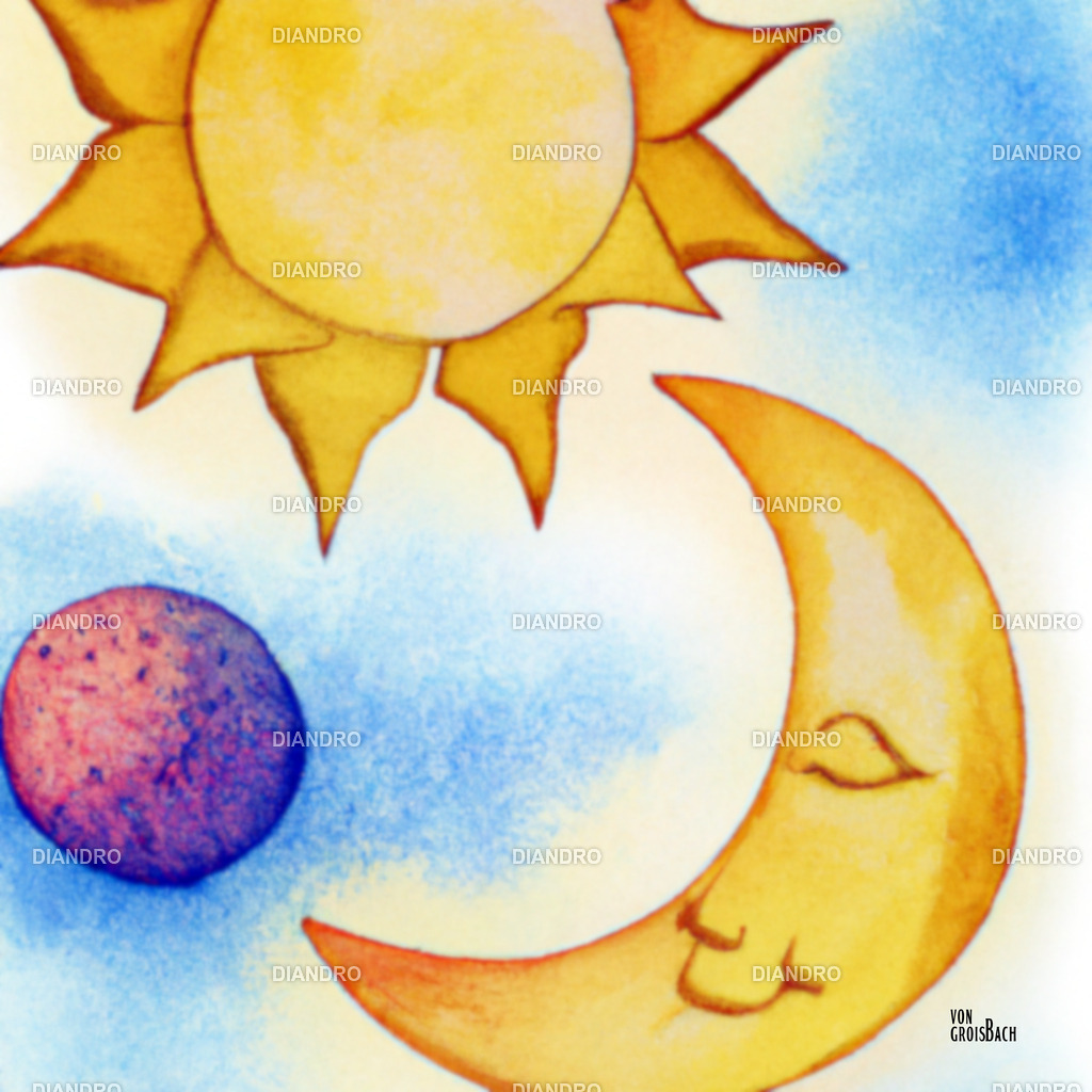 Sonne_ Mond und Mars Aquarell | DIANDRO