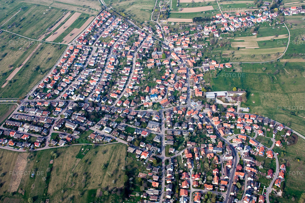 Luftbild: Ortsansicht von Südwesten im Ortsteil Schöllbronn in Ettlingen im Bundesland Baden-Württemberg in Deutschland. Foto: IMG_17733.jpg vom 12.04.2009 durch Werner Riehm/FLY-FOTO.de