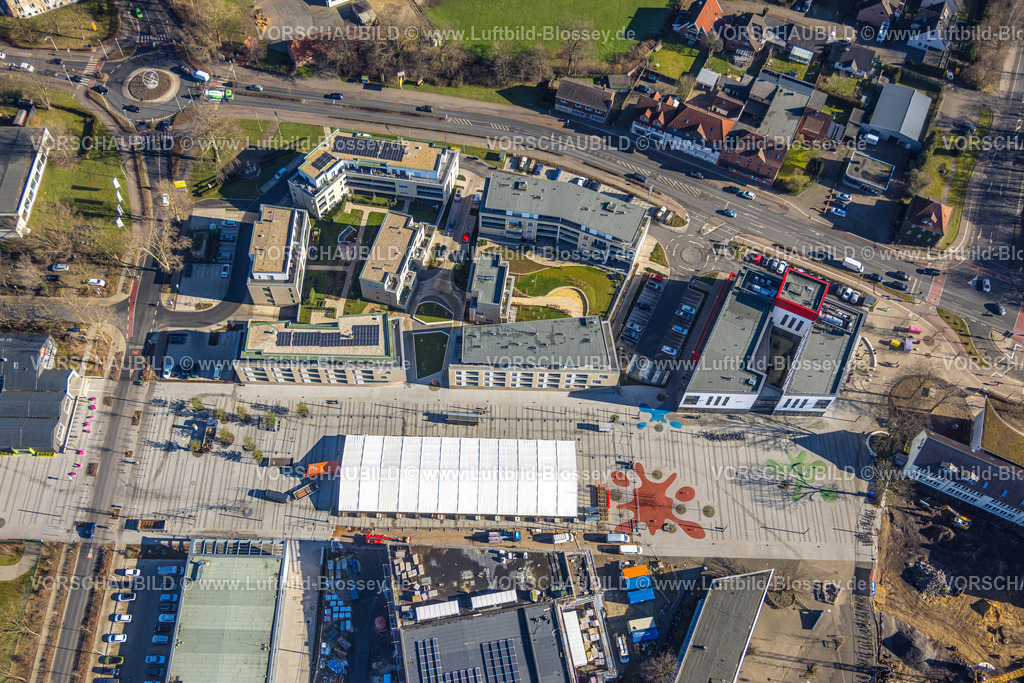 Selm230205697 | Luftbild, Campusplatz Süd, Zelt, Haus am Campus Senioren WG, Jobcenter, Selm, Münsterland, Nordrhein-Westfalen, Deutschland