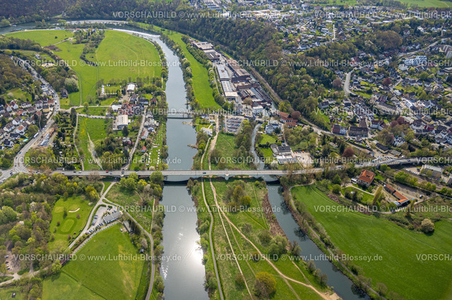 Witten230402825 | Luftbild, Ruhrbrücke Herbede, Lakebrücke, Fluss Ruhr, Friedr. Lohmann GmbH, Ruhrtal, Heven, Witten, Ruhrgebiet, Nordrhein-Westfalen, Deutschland