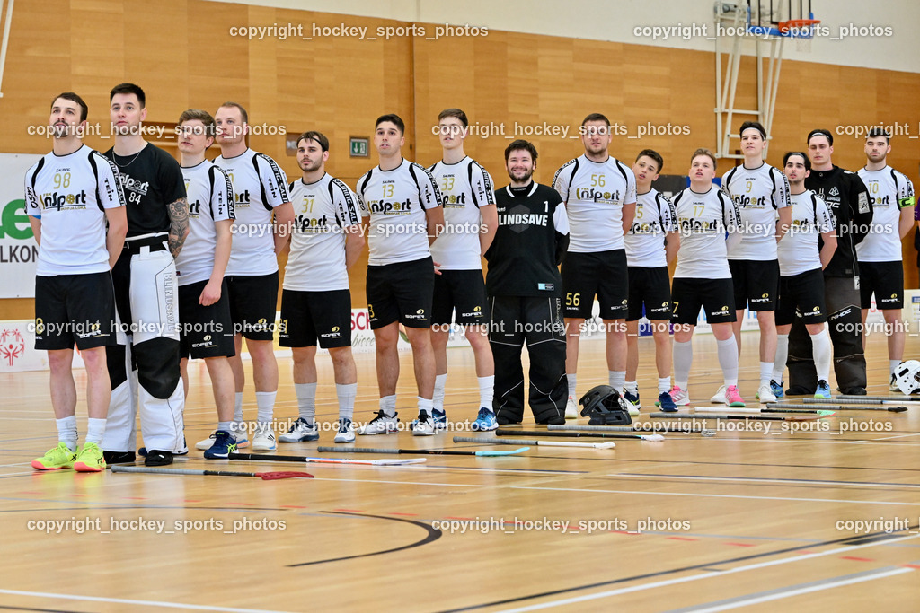 FBK Loka vs. VSV Unihockey | FBK Loka Mannschaft, Slowenische Hymne, FBK Loka vs. VSV Unihockey, FBK Loka vs. VSV Unihockey am 23.03.2025 in Villach (Ballspielhalle St. Martin), Austria, (Photo by Bernd Stefan)
