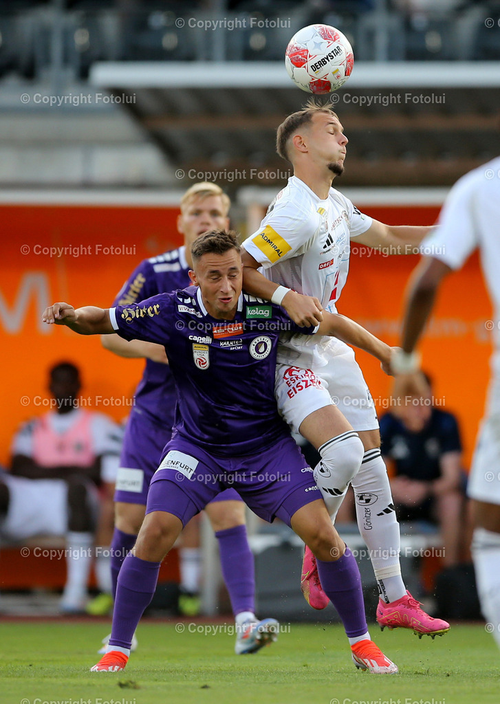 A_LUI_030824_04 | SPORT,FUSSBALL,ADMIRAL BUNDESLIGA RC PELLETS WAC-AUSTRIA KLAGENFURT 03.08.2024 IM BILD:ANGELO GATTERMAYER (WAC) UND TOBIAS KOCH(A.KLAGENFURT) FOTO:FOTOLUI/MW