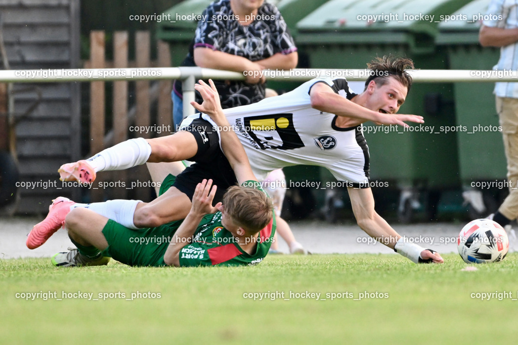 FC Gmünd vs. SV Spittal 1921 | #4 Daniel Pichorner FC Gmünd, #6 Tristan Brükk SV Spittal, FC Gmünd vs. SV Spittal 1921, FC Gmünd vs. SV Spittal 1921 am 27.08.2024 in Gmünd (Sportplatz Karnerau), Austria, (Photo by Bernd Stefan)