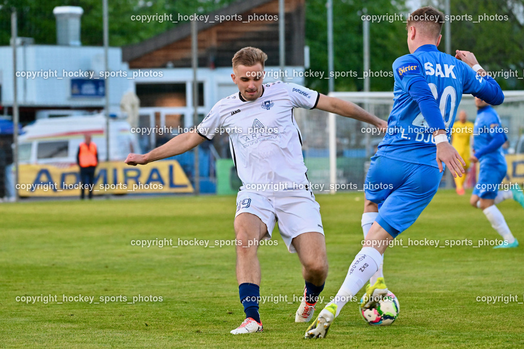 SAK vs. ATUS Velden 19.4.2024 | #99 Luca Alexander Pollanz ATUS Velden, #20 Luka Djukic SAK, SAK vs. ATUS Velden 19.4.2024, SAK vs. ATUS Velden am 19.04.2024 in Klagenfurt (Sportpark Welzenegg), Austria, (Photo by Bernd Stefan)