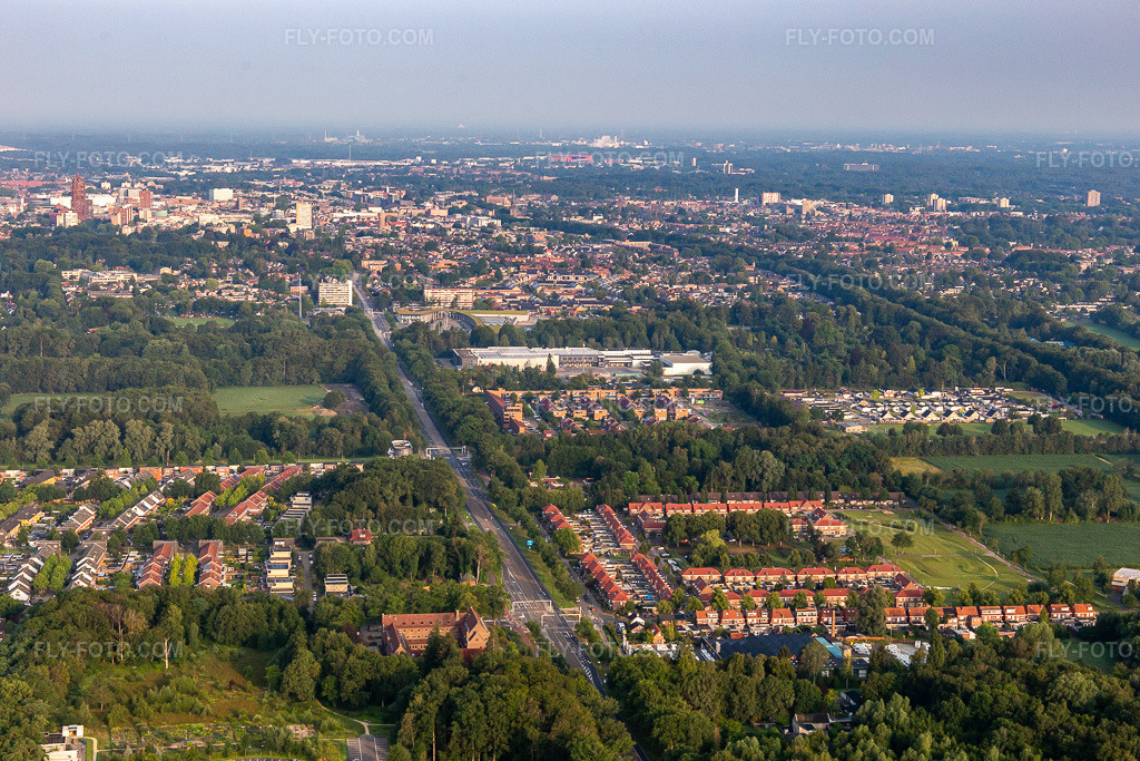 Aerial view: Gronaustraat in Enschede in the state Overijssel, Netherlands.Photo: IMG_008186.jpg taken on 07/18/2020 by Werner Riehm/FLY-FOTO.comResolution of the original: 5283 x 3522 px