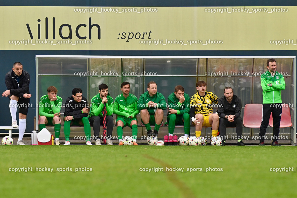 SC Landskron vs. SV Spittal | Spielerbank SC Landskron, Headcoach SC Landskron Stefan Stresch, Tormantrainer SC Landskron Fahrudin Ducanovic, #13 Raphael Simon Staguller, #20 Alexander Köchl, #14 Daniel Arneitz, #9 Patrick Freithofnigg, #4 Gregor Piskur, #1 Tobias Nageler, SC Landskron vs. SV Spittal, SC Landskron vs. SV Spittal am 08.05.2024 in Villach (Sportplatz Landskron), Austria, (Photo by Bernd Stefan)