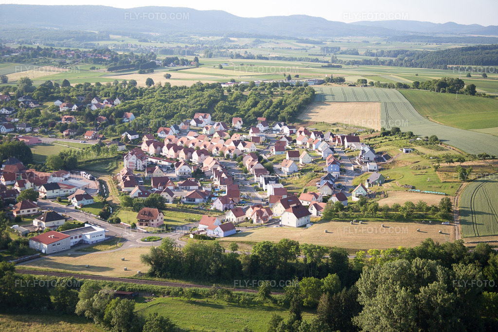Aerial view: View of the town in Soultz-sous-Forêts in the state Bas-Rhin, France.Photo: IMG_080216.jpg taken on 06/05/2015 by Werner Riehm/FLY-FOTO.comResolution of the original: 5472 x 3648 px