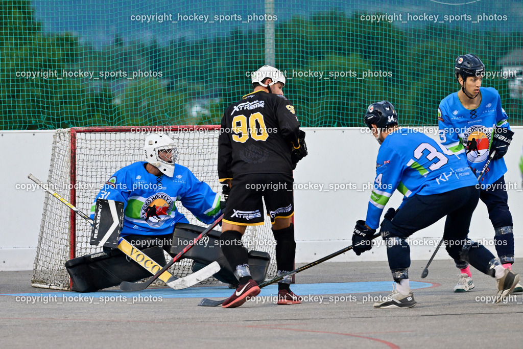ASKÖ Hockey Villach vs. VAS Ballhockey  | #31 LEPUSCHITZ Leo ASKÖ Villach Hockey, #90 Edlinger Patrick VAS Villach, #34 PRODINGER Dominik ASKÖ Villach Hockey, #53 NINDLER Elias ASKÖ Villach Hockey, ASKÖ Hockey Villach vs. VAS Ballhockey , ASKÖ Hockey Villach vs. VAS Ballhockey  am 06.07.2025 in Villach (Alpen Arena ), Austria, (Photo by Bernd Stefan)