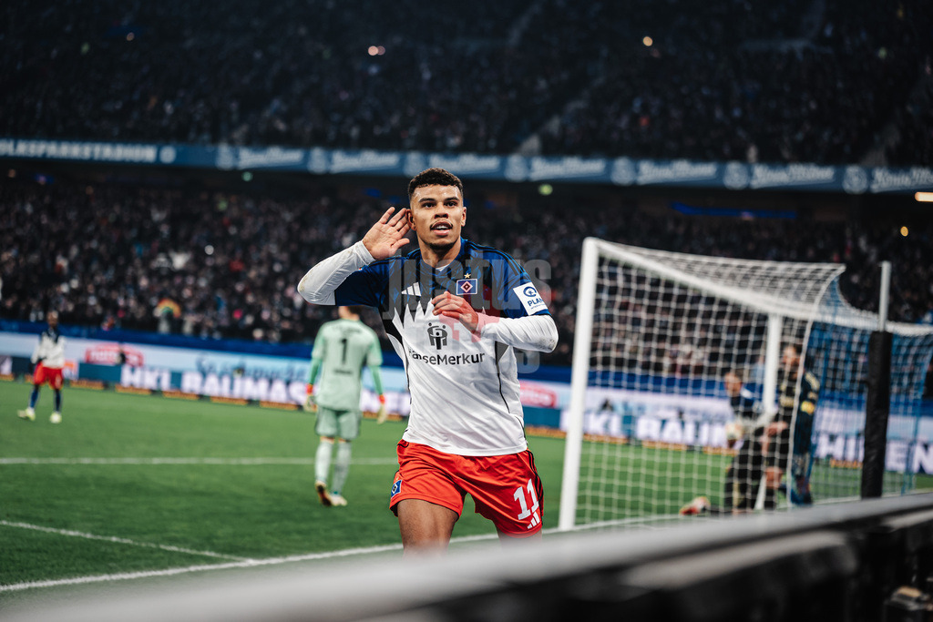 Fußball | Männer | Saison 2025/2026 | 1. Fußball-Bundesliga | 22. Spieltag | Hamburger SV vs. 1. FC Union Berlin | 14.02.2026 | Torjubel Ransford-Yeboah Königsdörffer (#11, HSV)