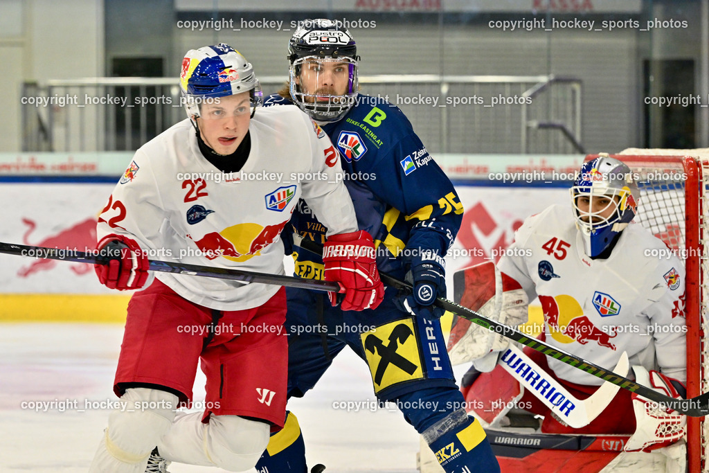 RED BULL HOCKEY JUNIORS vs. EK DIE ZELLER EISBÄREN | #22 Baumann Fabian RED BULL HOCKEY JUNIORS, #25 Berger Hubert EK DIE ZELLER EISBÄREN, #45 Ankirchner Valentin RED BULL HOCKEY JUNIORS, RED BULL HOCKEY JUNIORS vs. EK DIE ZELLER EISBÄREN, RED BULL HOCKEY JUNIORS vs. EK DIE ZELLER EISBÄREN am 14.01.2025 in Salzburg (Eisarena Salzburg), Austria, (Photo by Bernd Stefan)