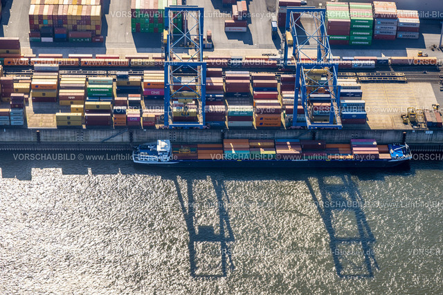 Duisburg250401253LogPort2Wanheim | Luftbild, logport II Wanheim, logport 2, Container Terminal am Fluss Rhein mit Conatinerschiff, Wanheim-Angerhausen, Duisburg, Ruhrgebiet, Nordrhein-Westfalen, Deutschland