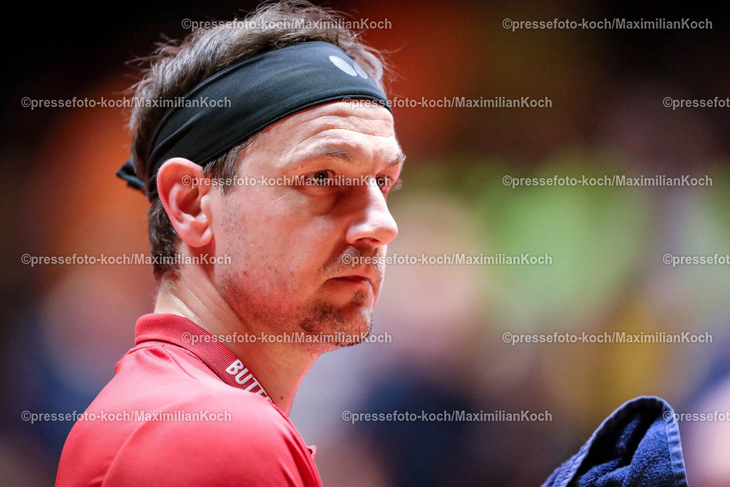 DueTTBL23052401050 | 23.05.2024, Tischtennis, Duesseldorf, ARAG CenterCourt, TTBL Herren, Halbfinale Playoffs Spiel 2, Borussia Düsseldorf - TSV Bad Königshofen: Timo Boll (Borussia Düsseldorf) sichert der Borussia den 3:0 Sieg