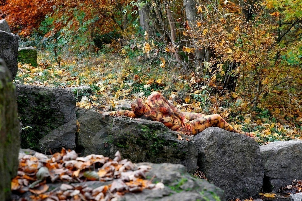 NatureArt-LAUBWALD_1326 | Herbstfigur auf Herbstfelsen | #001 | Modell: Nadine | Foto: Tschiponnique Skupin - Realisiert mit Pictrs.com