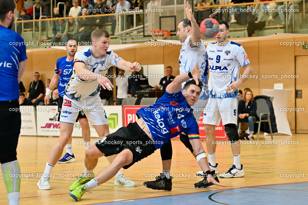 SC Ferlach vs. ALPLA HC Hard 2.3.2024 | #57 LEBAN Patrik SC Ferlach, #3 Antanavicius Karolis HC Hard, #24 JOVANOVIC Mladan SC Ferlach, #9 Tokic Ante HC Hard, SC Ferlach vs. ALPLA HC Hard 2.3.2024, SC Ferlach vs. ALPLA HC Hard am 02.03.2024 in Ferlach (Ballspielhalle Ferlach), Austria, (Photo by Bernd Stefan)