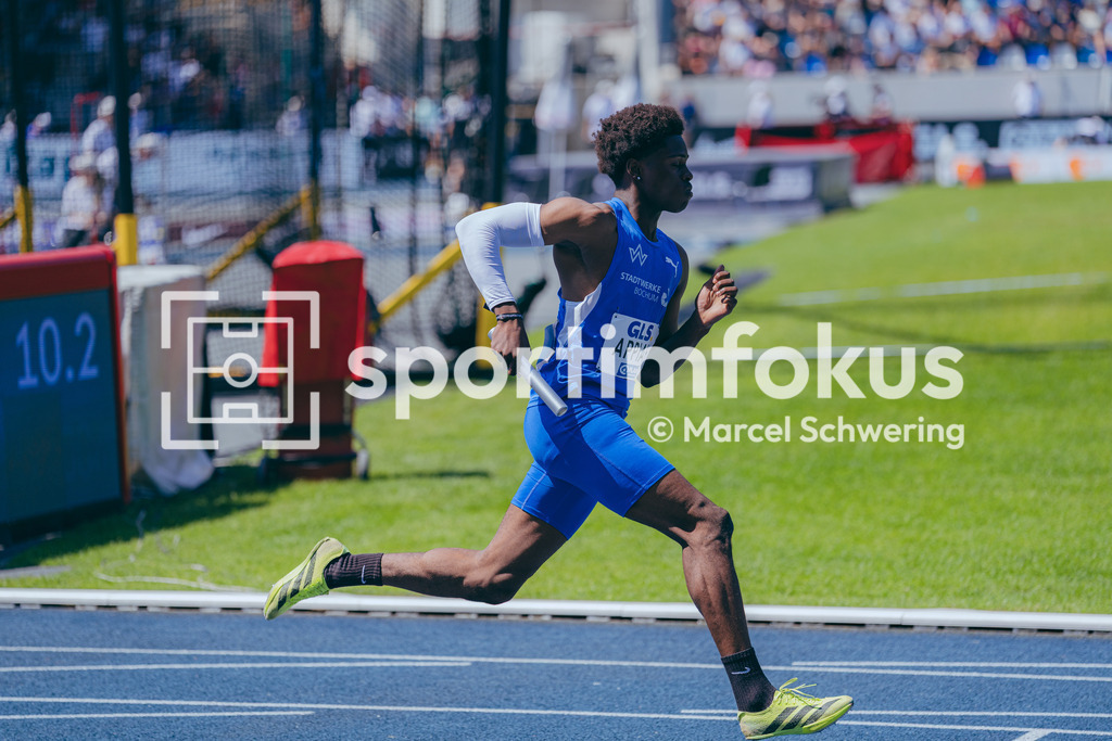 Deutsche Meisterschaften der Frauen und Männer 2026 | Deion Appiah, TV Wattenscheid 01, U20 4x400-Meter-Staffel, Deutsche Meisterschaften der Frauen und Männer 2026, Lohrheidestadion Bochum-Wattenscheid, 25.07.2026. Foto: Marcel Schwering / sportimfokus - Realisiert mit Pictrs.com